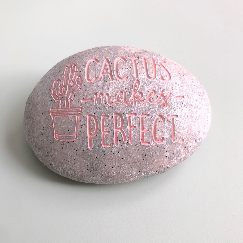 SOLD Adorable Cactus Decorative Rock Pink & Grey Garden Decor